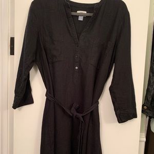 Old Navy 3/4 Sleeve Black Linen Dress with Belt
